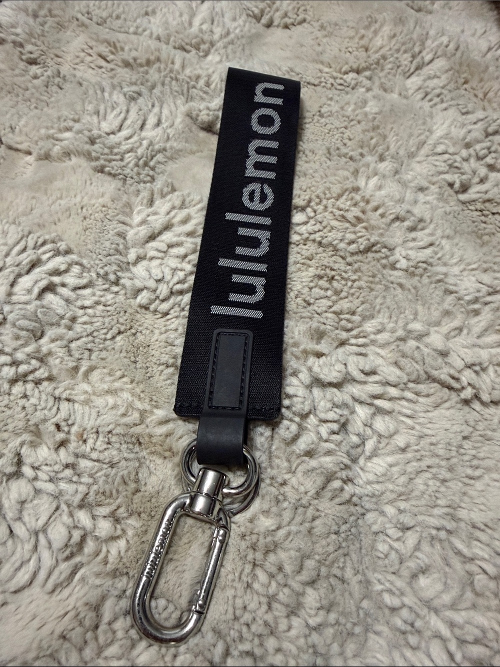 lululemon athletica Black Logo Webbing Key Strap with Silver Clip